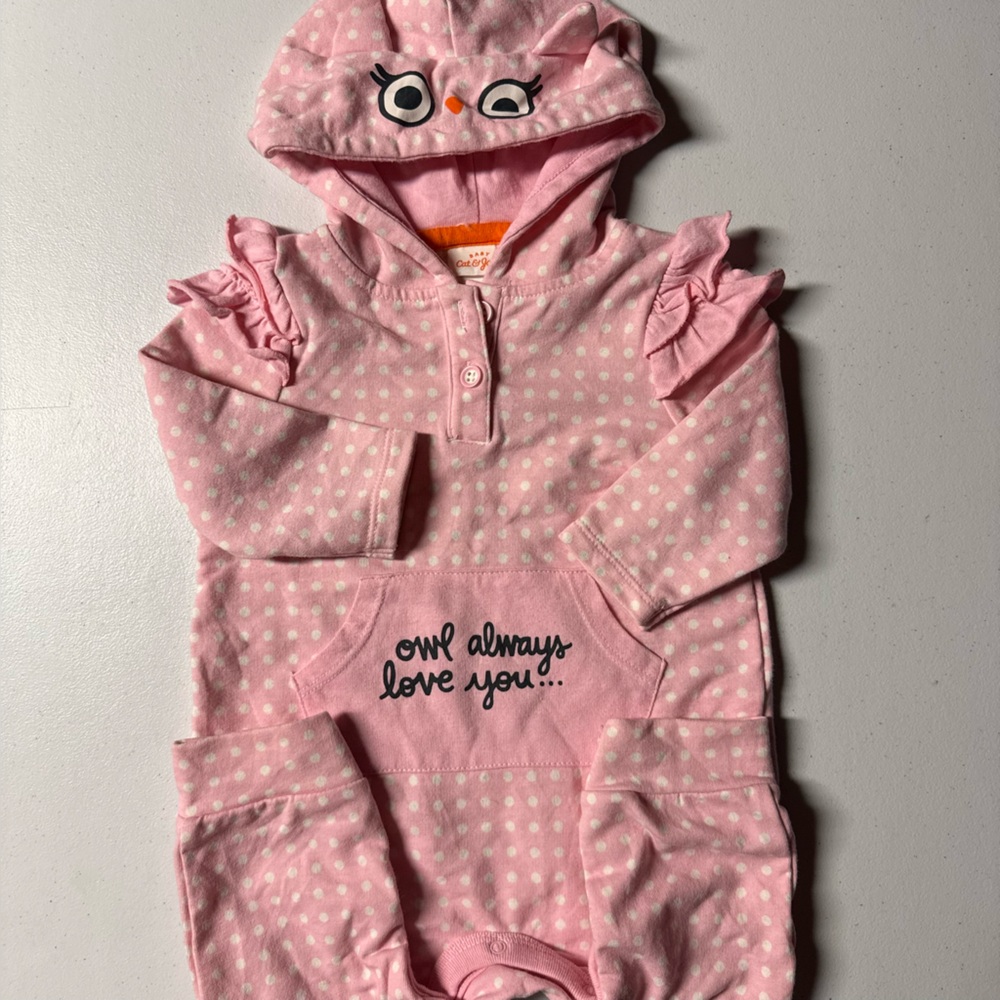 Cat & Jack Pink Polka Dot Owl Bodysuit
